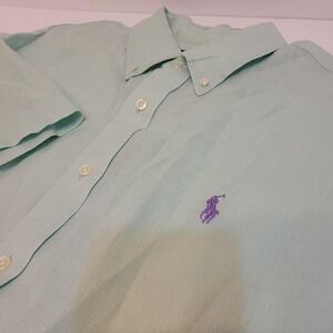 Ralph‎ Lauren, mint green linen ss shirt, size L